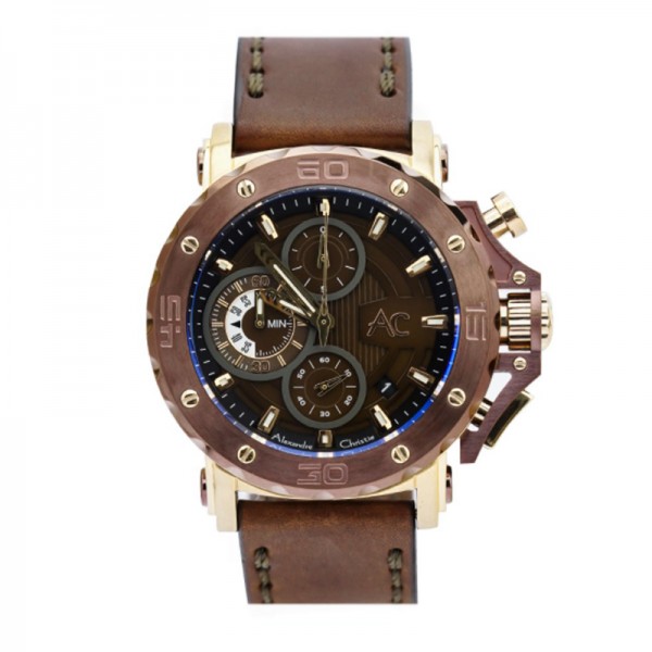 Alexandre Christie Collection AC 9205 Rosegold Bronze Brown Leather MCLROBO